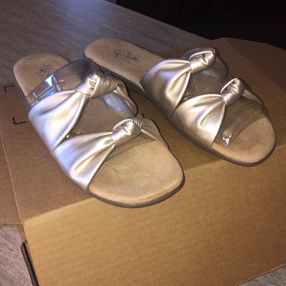 NEW Gold Sandals - Picture 2 of 4